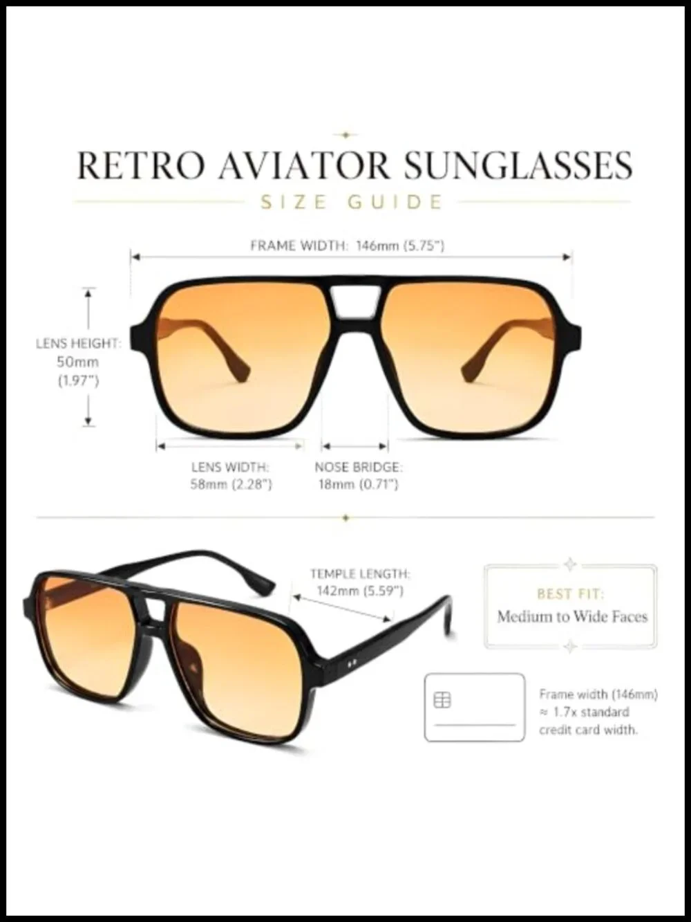 Oversized Aviator Sunglasses Square Frame UV400 Protection Retro 70s